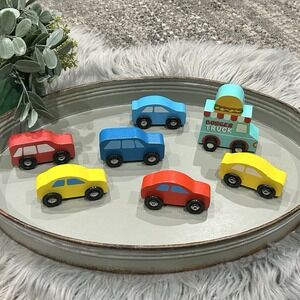 Childrens Wooden Toy Lot Of 7 Cars Trucks Vehicles Montessori Play